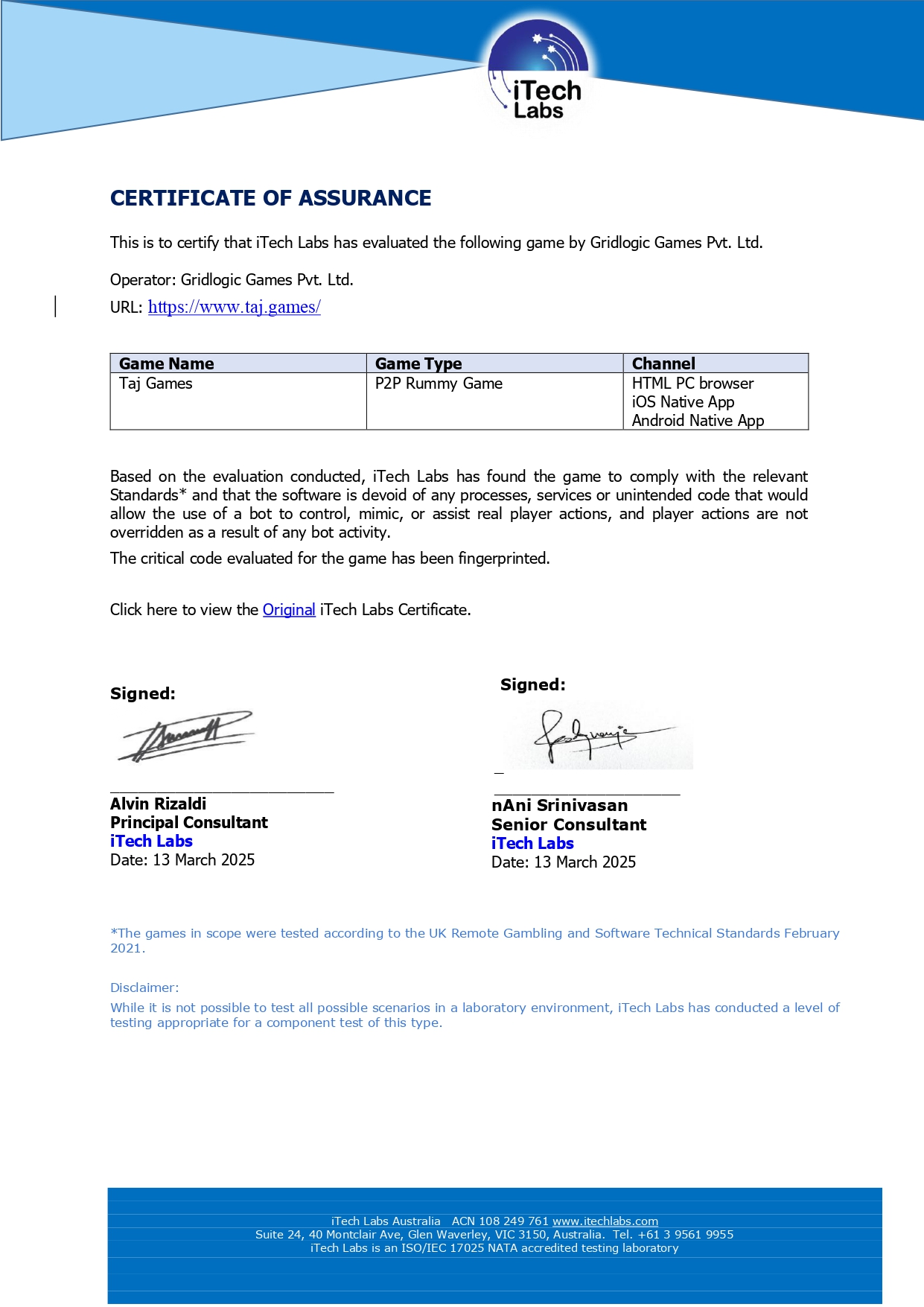 RNG Certificate